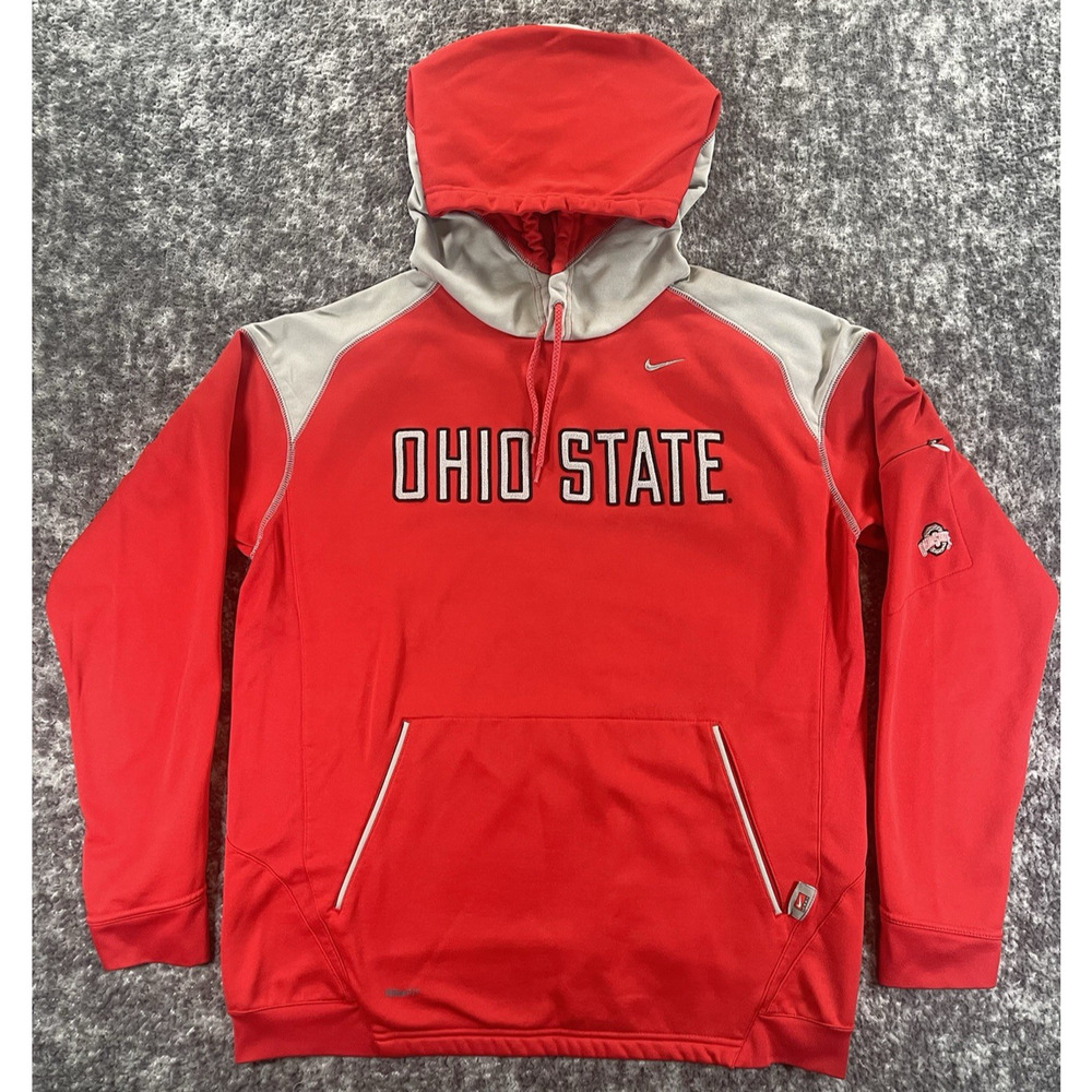 Vintage Ohio State Buckeyes Hoodie Mens M Red Gray Sweatshirt Nike Therma Fit